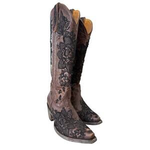 Old Gringo Brown Black Cowgirl Boots • Floral Embroidered Western Boots Size 5B